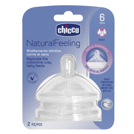 Chicco NaturalFeeling etetőcumi 6hó+ (2 db) gyors folyású  AJÁNLOTT KOR: 6H +