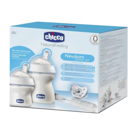 Chicco NaturalFeeling újszülött szett 4 részes cumisüvegek, nyugtatócumi, tisztítókefe  AJÁNLOTT KOR: 0H +